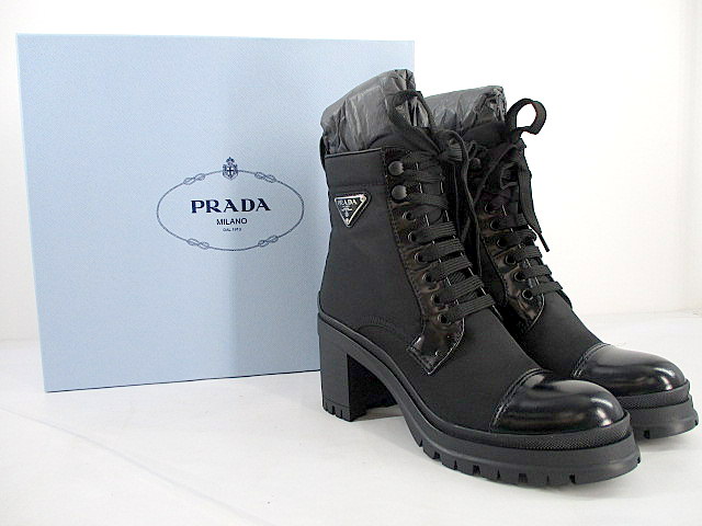 PRADA プラダ ショートブーツ レースアップ ナイロン レザー 