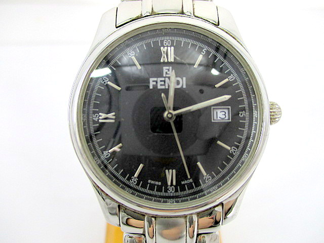 FENDI フェンディ 腕時計 クォーツ デイト SS シルバー 210G メンズ